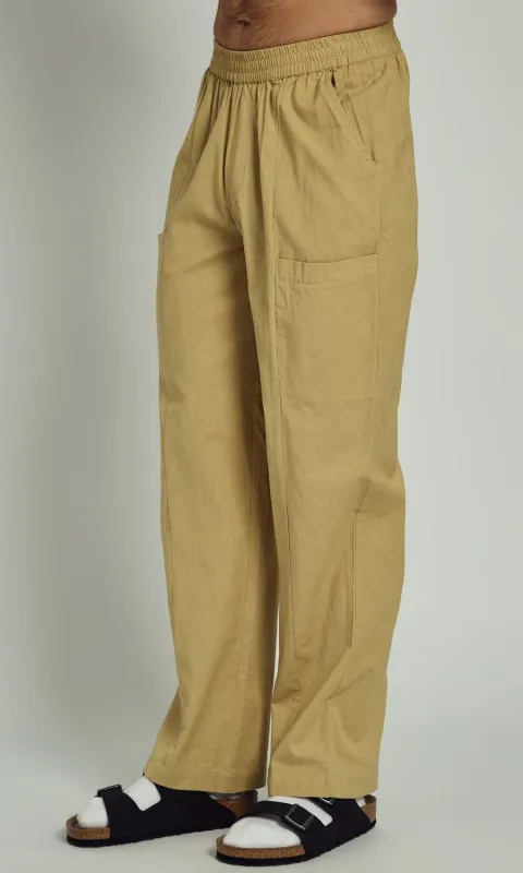 AZIEL LINEN WIDE LEG TROUSERS IN WASHED KHAKI sold by NATIVE YOUTH