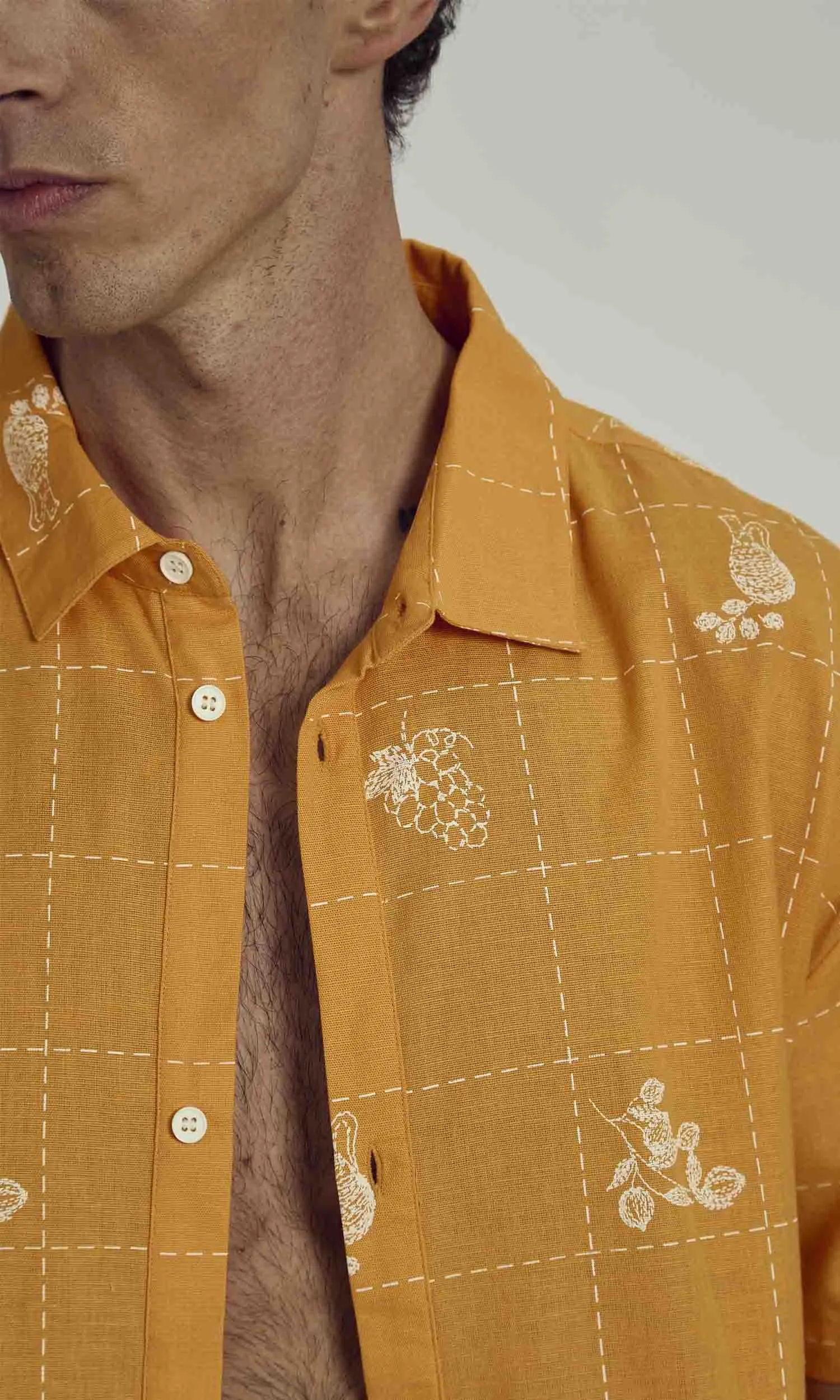 PATCHWORK SOLSTITCHERY PATCHWORK STITCH DETAIL SHIRT IN ORANGE sold by NATIVE YOUTH product image thumbnail 2
