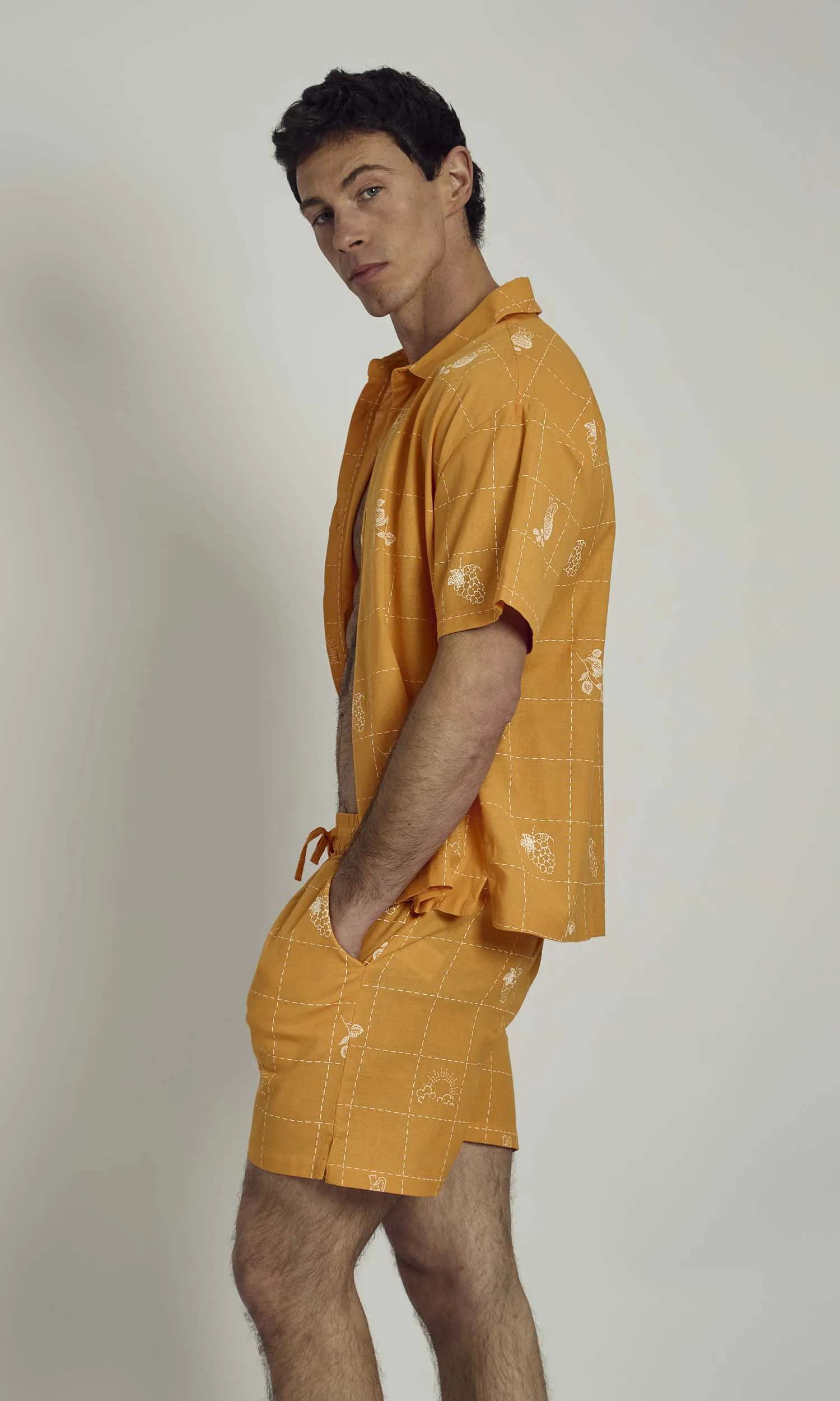 PATCHWORK SOLSTITCHERY PATCHWORK STITCH DETAIL SHIRT IN ORANGE sold by NATIVE YOUTH product image thumbnail 3