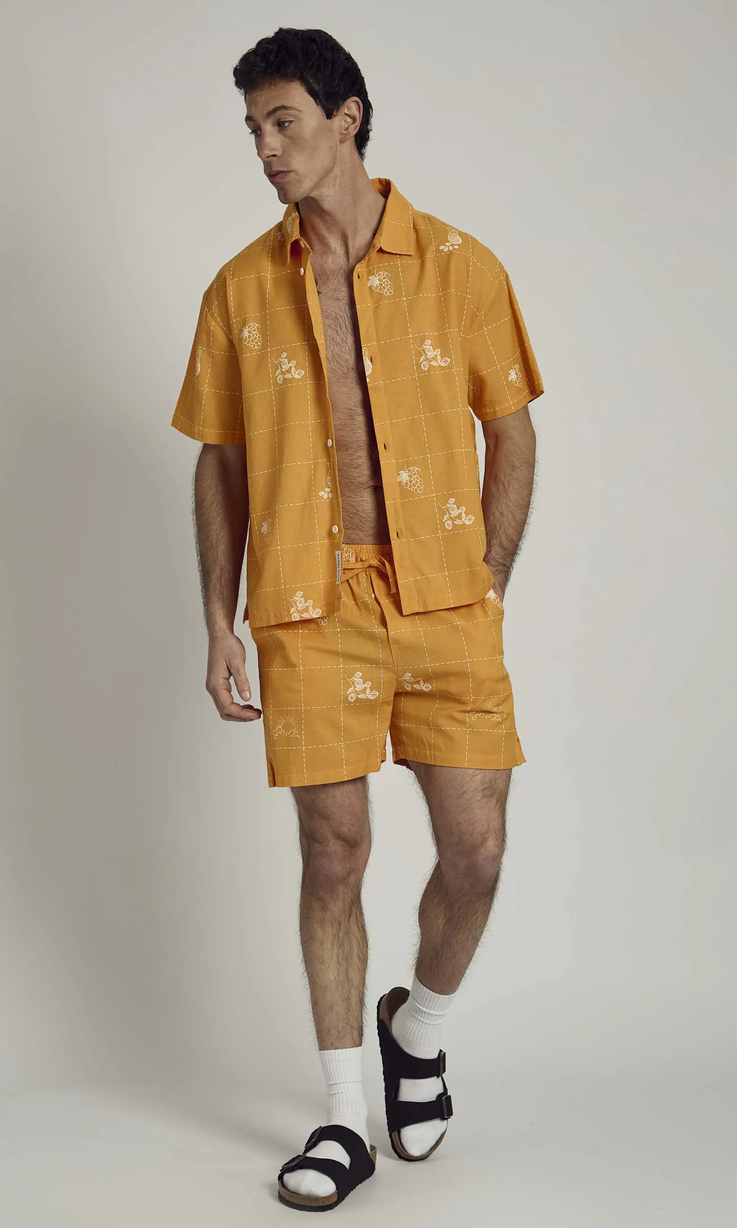 PATCHWORK SOLSTITCHERY PATCHWORK STITCH DETAIL SHIRT IN ORANGE sold by NATIVE YOUTH product image thumbnail 4