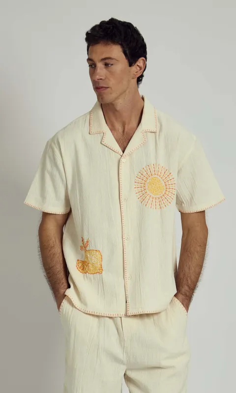 OAKLEY BOXY SHIRT WITH EMBROIDERY IN CREAM sold by NATIVE YOUTH
