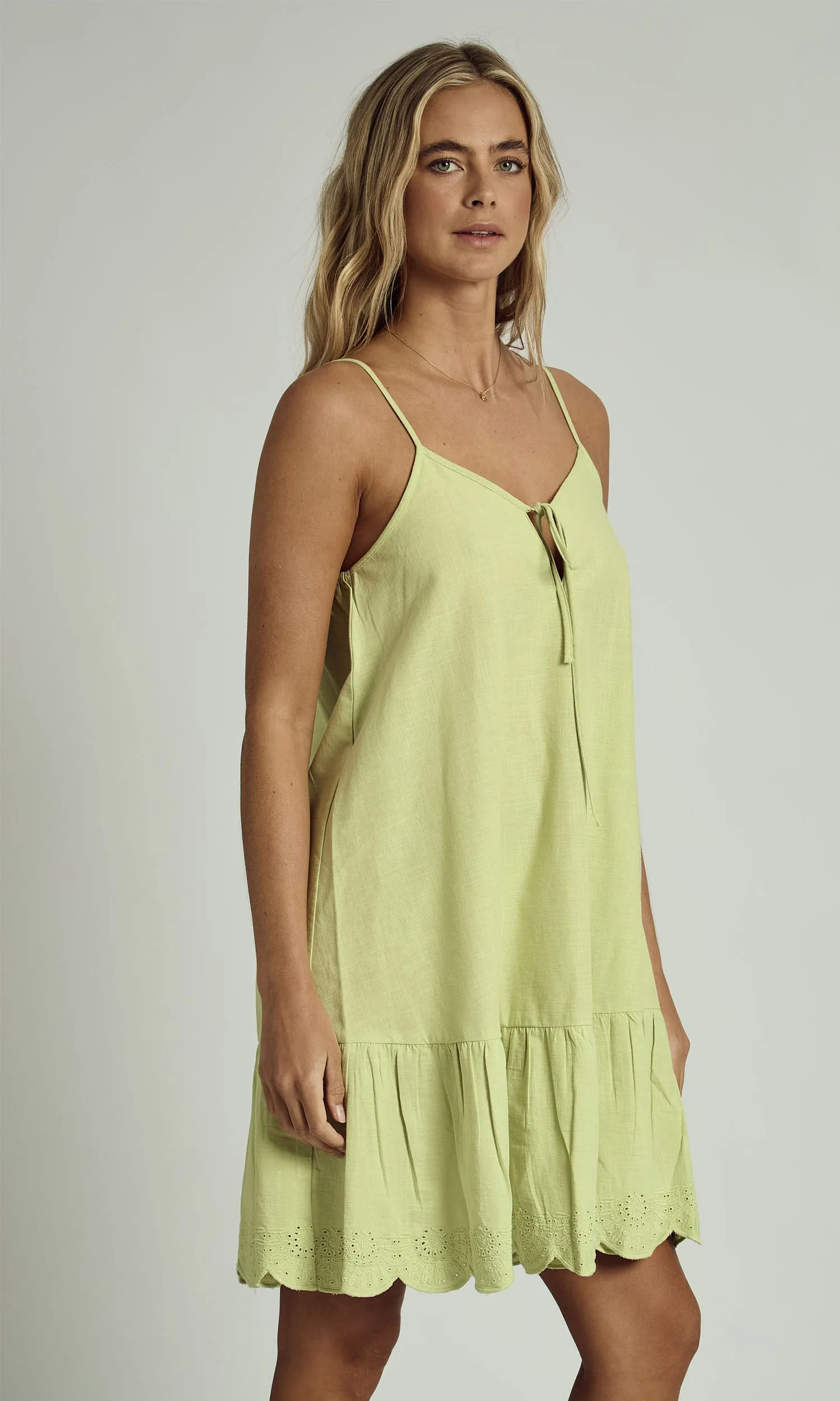 FALLON LINEN CAMI MINI DRESS IN SAGE GREEN sold by NATIVE YOUTH product image thumbnail 3