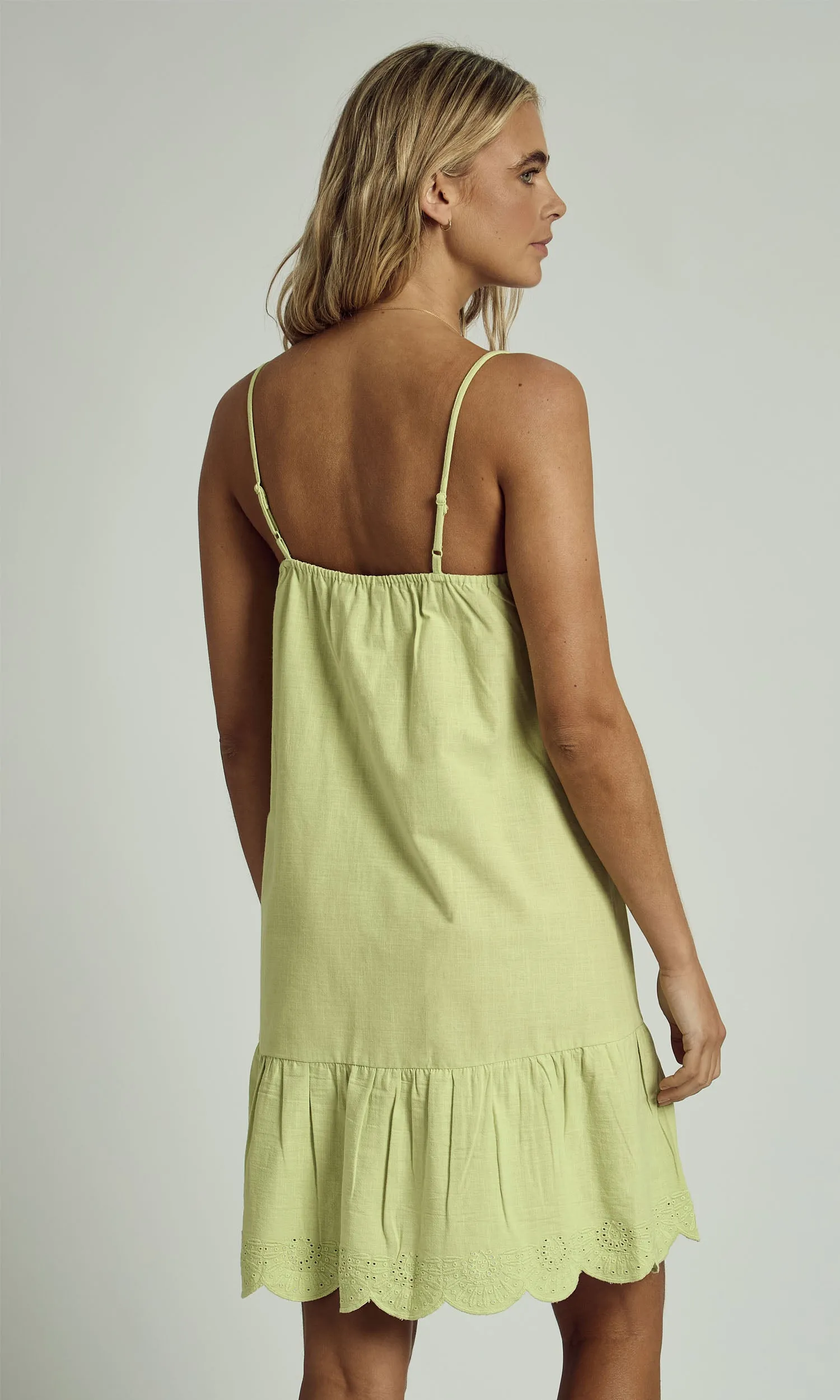 FALLON LINEN CAMI MINI DRESS IN SAGE GREEN sold by NATIVE YOUTH product image thumbnail 4