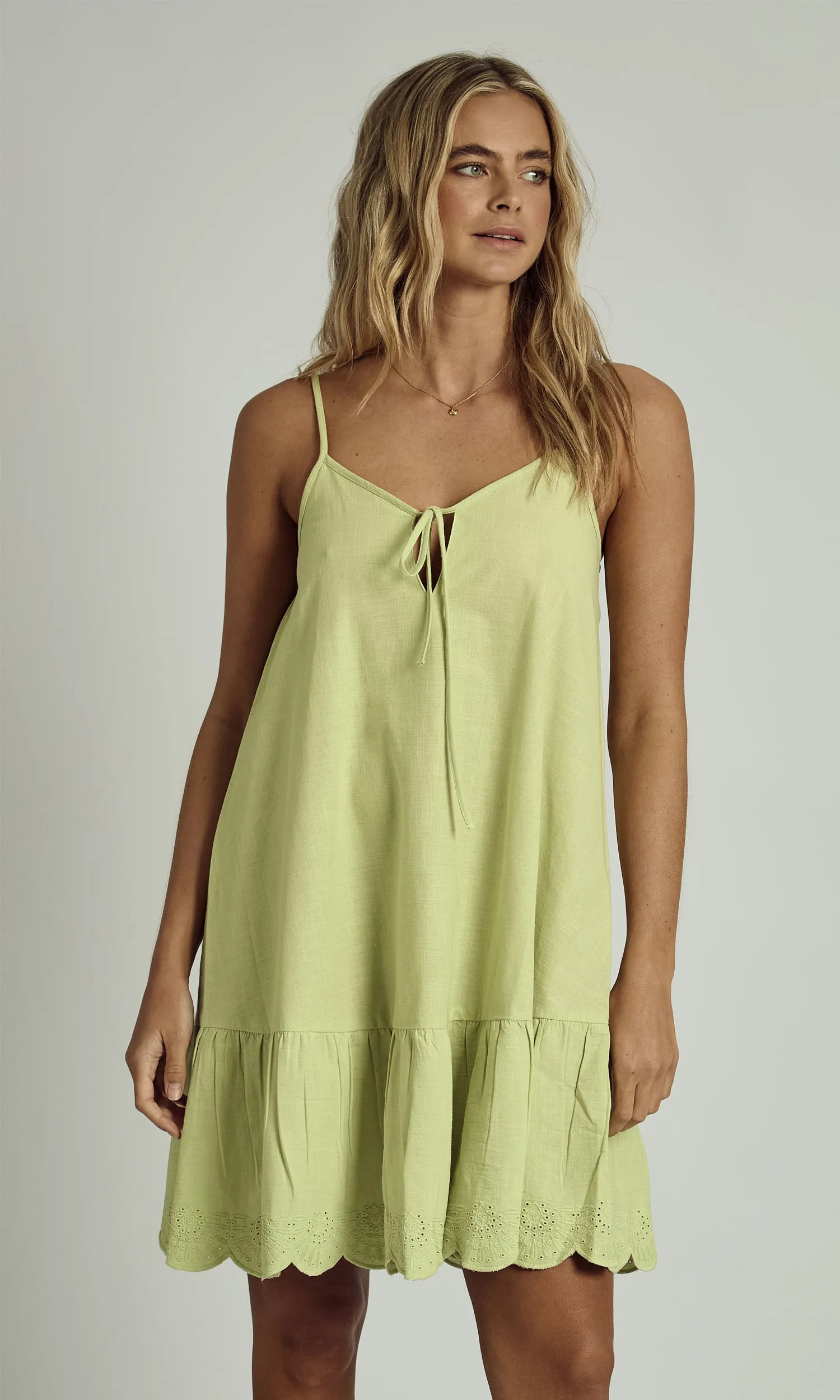 FALLON LINEN CAMI MINI DRESS IN SAGE GREEN sold by NATIVE YOUTH product image thumbnail 2