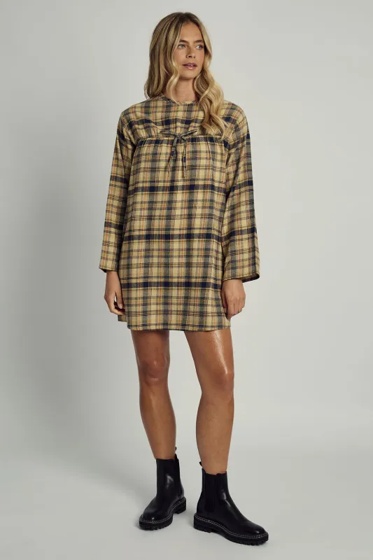 CALERIE LONG SLEEVE DRESS IN BRUSHED YELLOW CHECK sold by NATIVE YOUTH