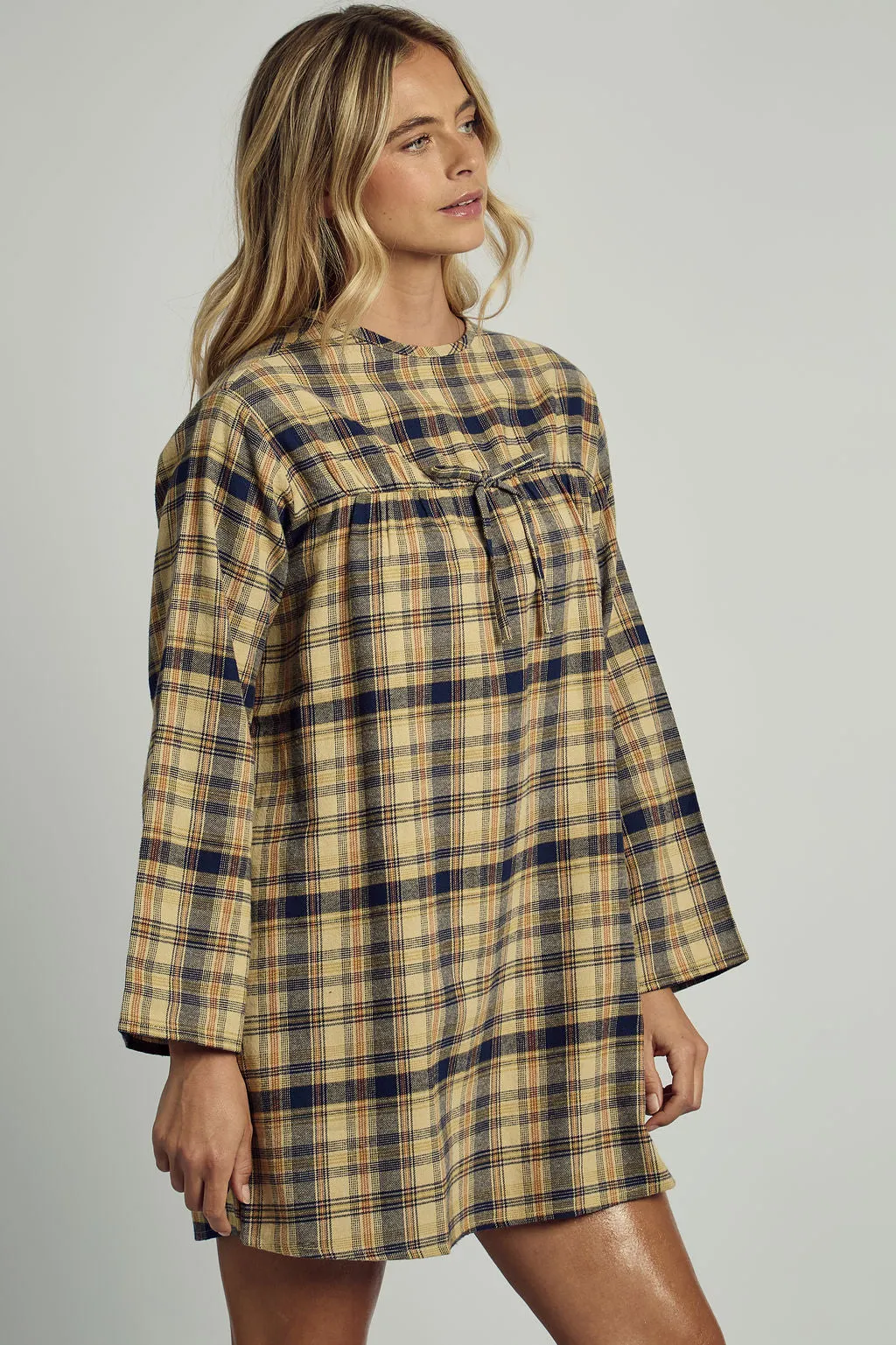 CALERIE LONG SLEEVE DRESS IN BRUSHED YELLOW CHECK sold by NATIVE YOUTH product image thumbnail 5