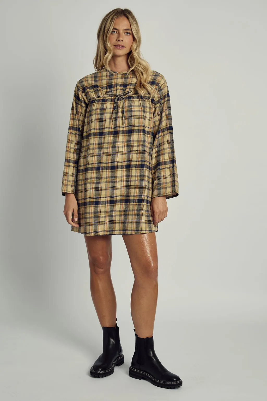 CALERIE LONG SLEEVE DRESS IN BRUSHED YELLOW CHECK sold by NATIVE YOUTH product image thumbnail 3