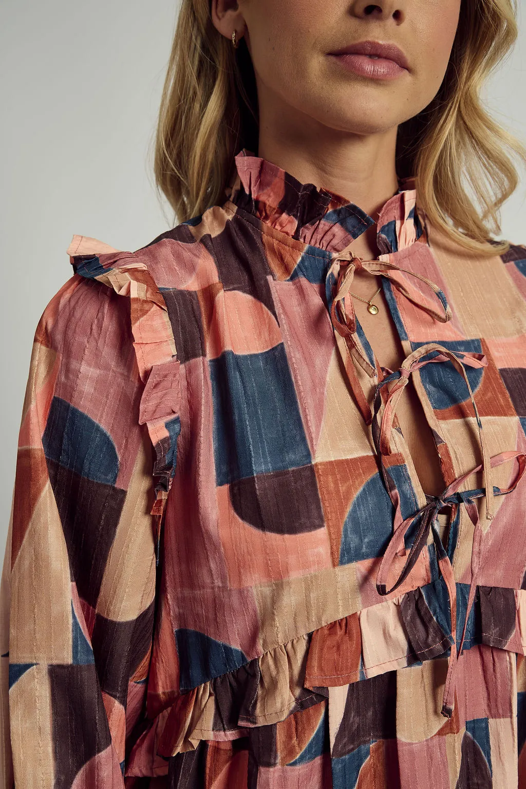 DUSKY MOSAIC TEXTURED TIE DETAIL PRINTED MAXI DRESS sold by NATIVE YOUTH product image thumbnail 2
