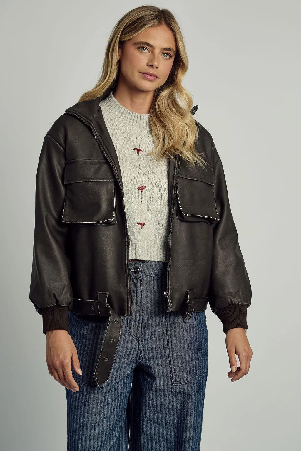 ISLA WASHED PU BOMBER sold by NATIVE YOUTH