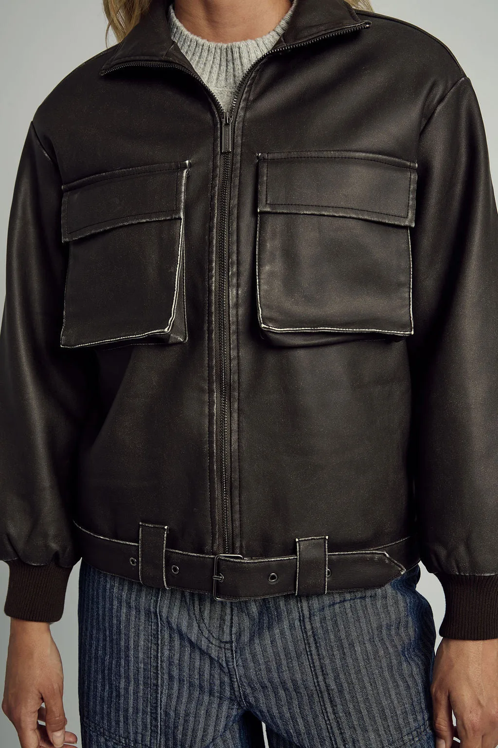 ISLA WASHED PU BOMBER sold by NATIVE YOUTH product image thumbnail 2