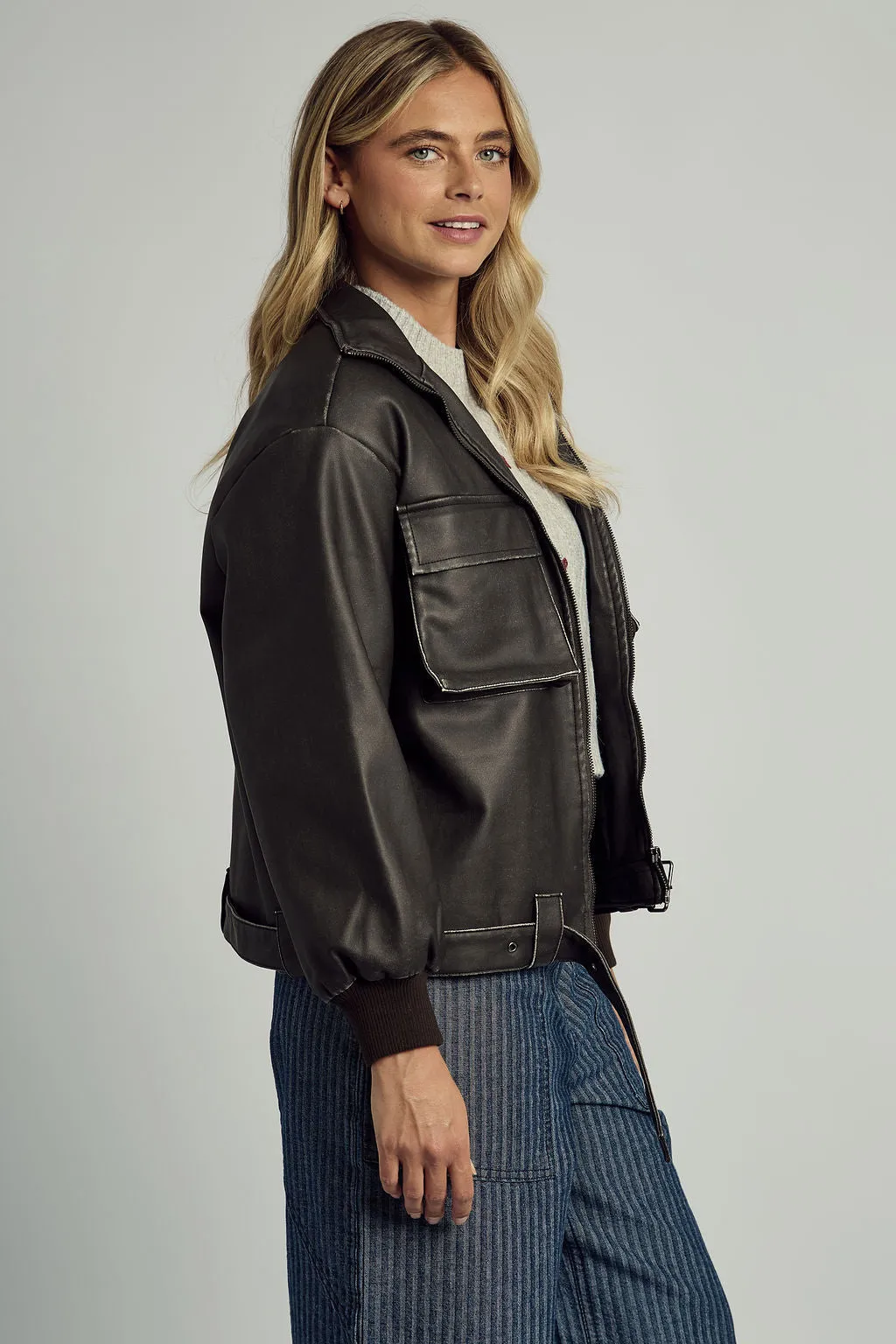 ISLA WASHED PU BOMBER sold by NATIVE YOUTH product image thumbnail 5