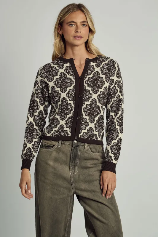 GENEVIEVE ALL OVER JACQUARD KNITTED CARDIGAN made by NATIVE YOUTH