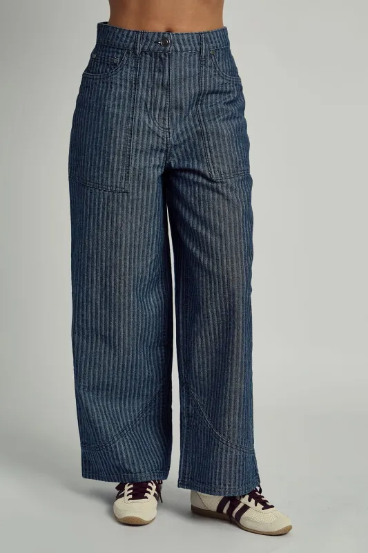 ALEXIS JACQUARD STRIPE WIDE LEG JEAN IN BLUE sold by NATIVE YOUTH