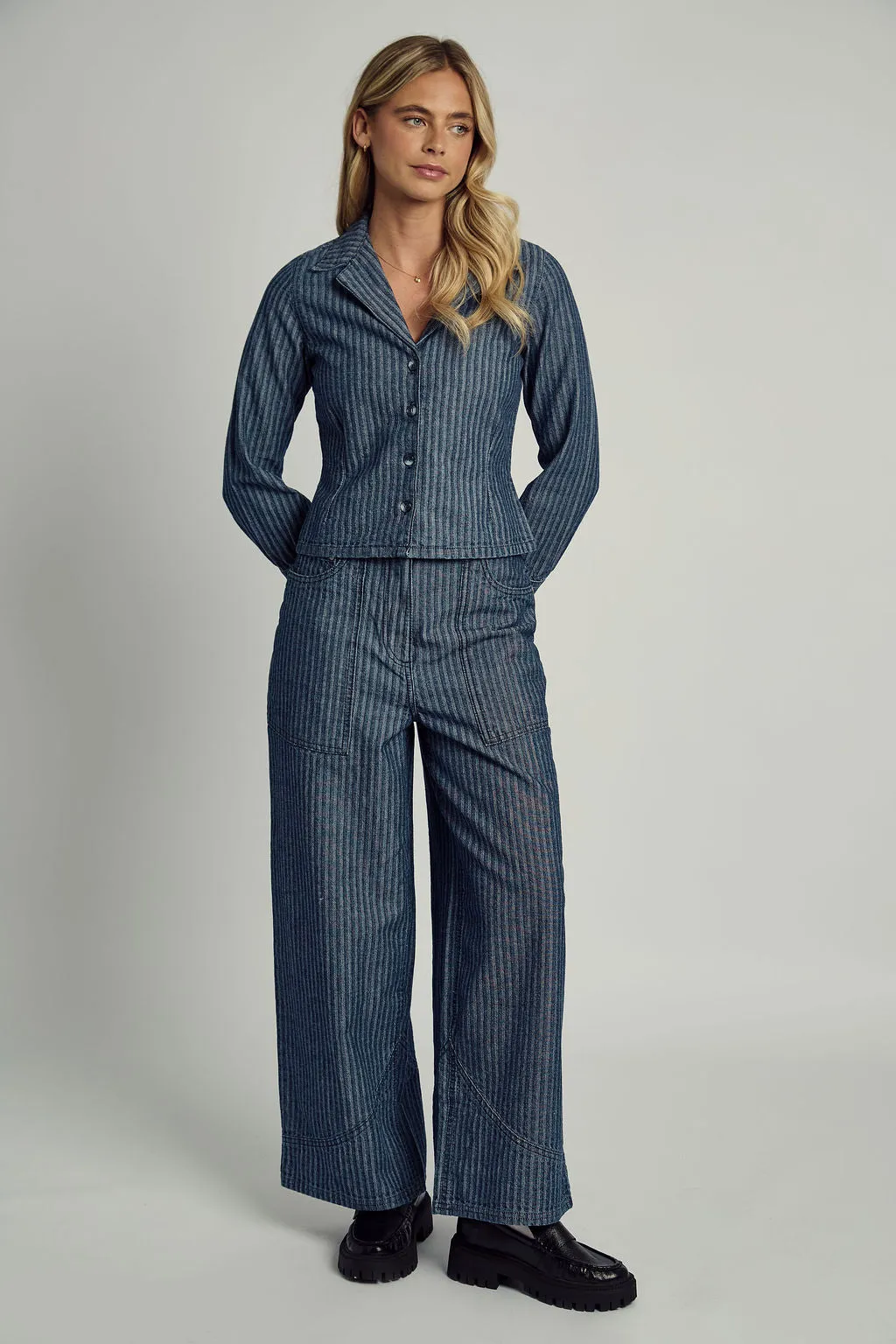 ALEXIS STRIPE DENIM TAILORED SHIRT IN BLUE sold by NATIVE YOUTH product image thumbnail 4