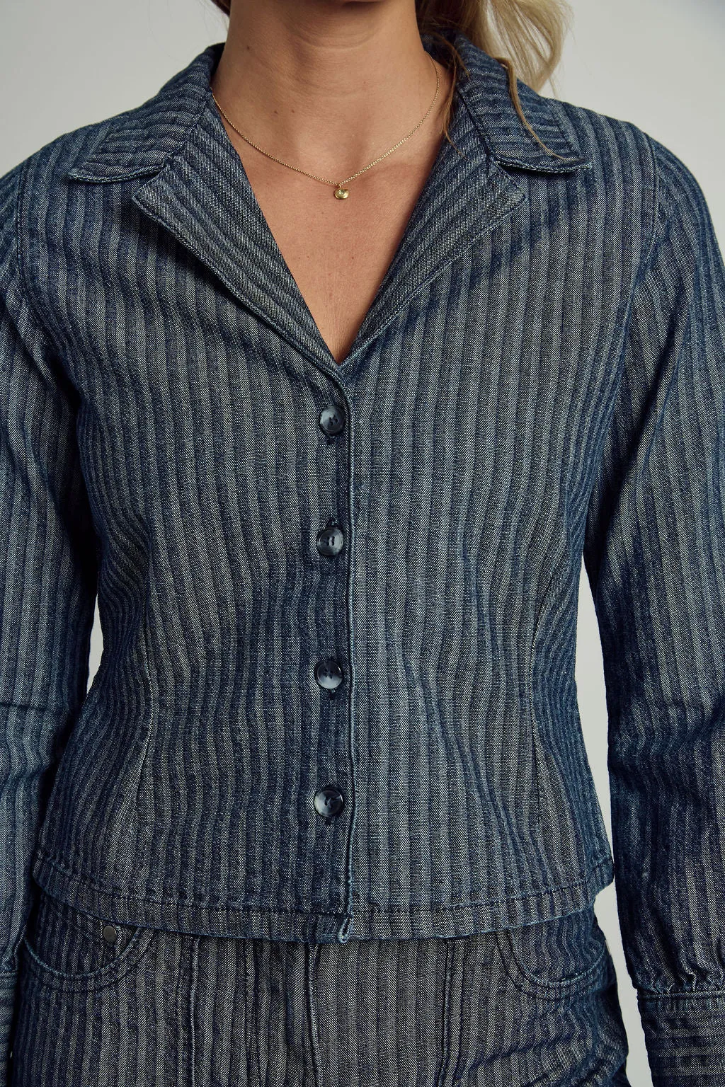 ALEXIS STRIPE DENIM TAILORED SHIRT IN BLUE sold by NATIVE YOUTH product image thumbnail 2