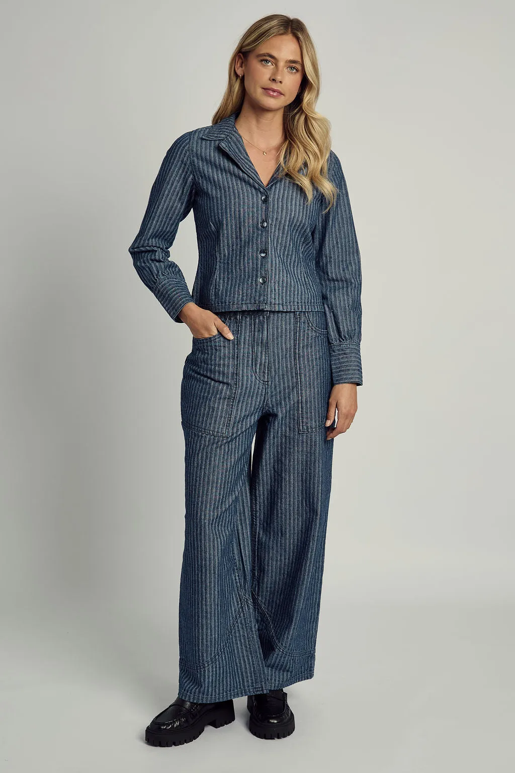 ALEXIS STRIPE DENIM TAILORED SHIRT IN BLUE sold by NATIVE YOUTH product image thumbnail 3