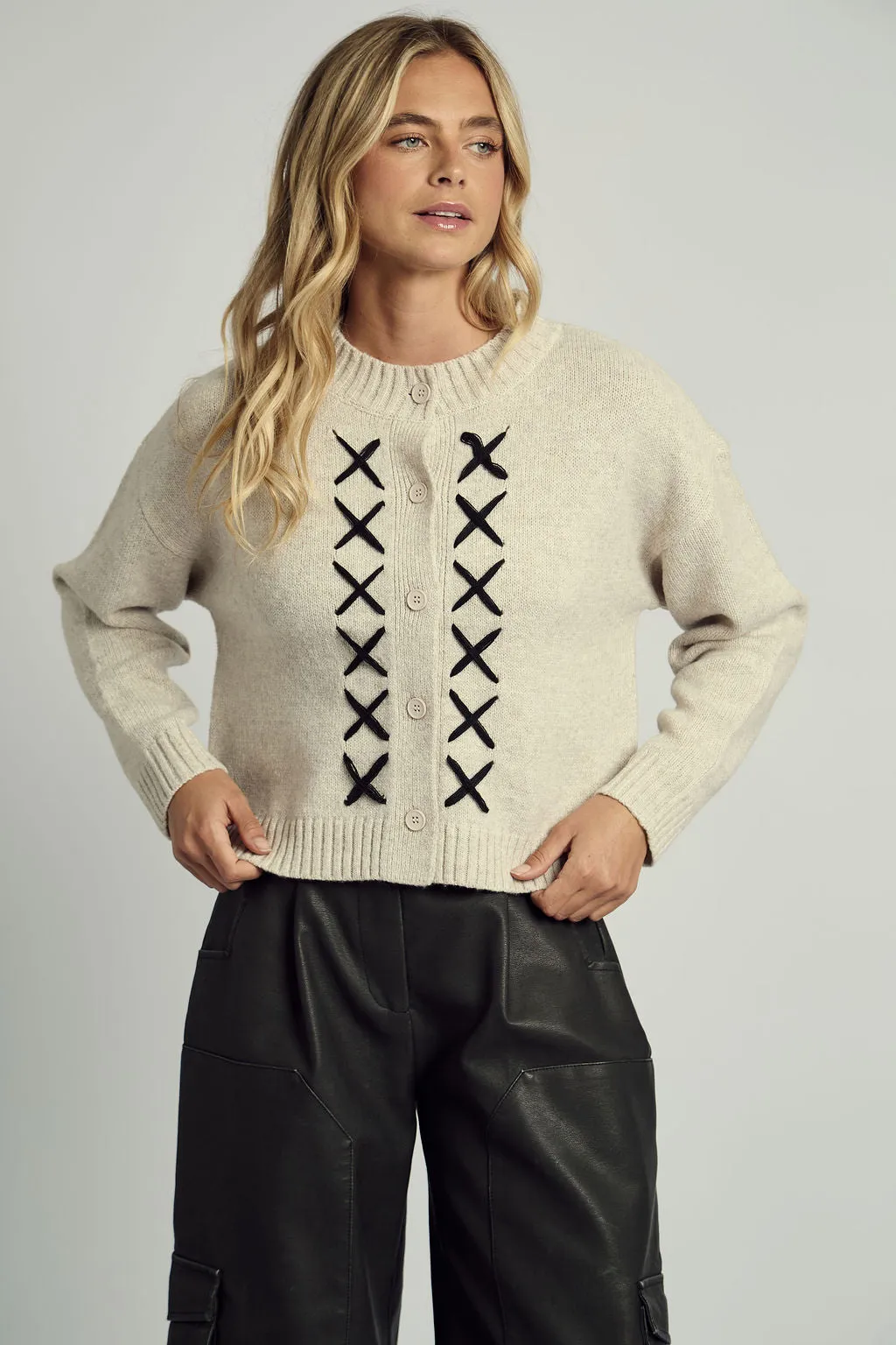 REMI CROSS STITCH KNITTED CARDIGAN sold by NATIVE YOUTH product image thumbnail 4