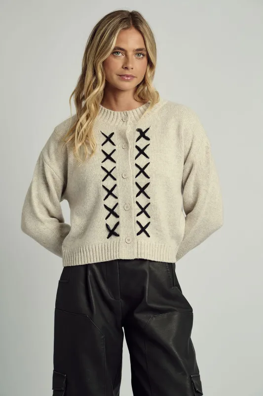 REMI CROSS STITCH KNITTED CARDIGAN sold by NATIVE YOUTH
