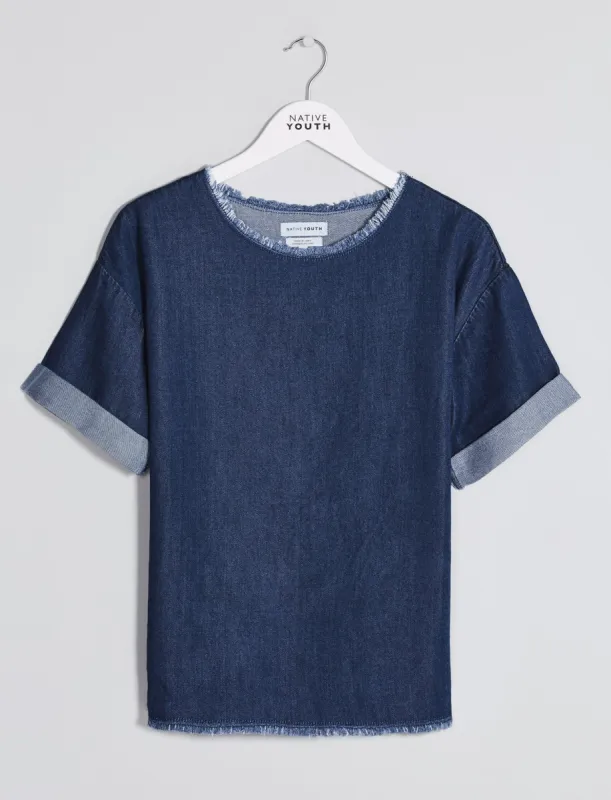 Indigo Oversized Stream Tencel Tee sold by NATIVE YOUTH