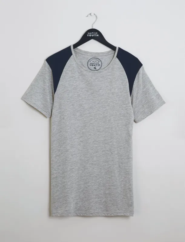 Grey Shoulder Block Tee sold by NATIVE YOUTH