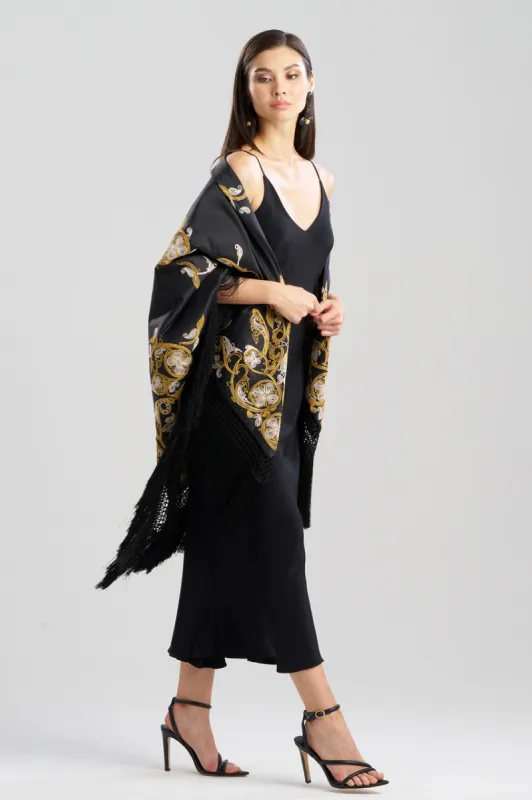 Silk Dupioni Embroidered Silk Fringe Shawl sold by Natori