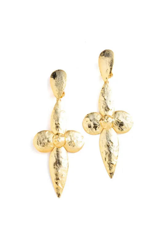 Gold Plated Brass Large Teardrop Floral Earrings sold by Natori