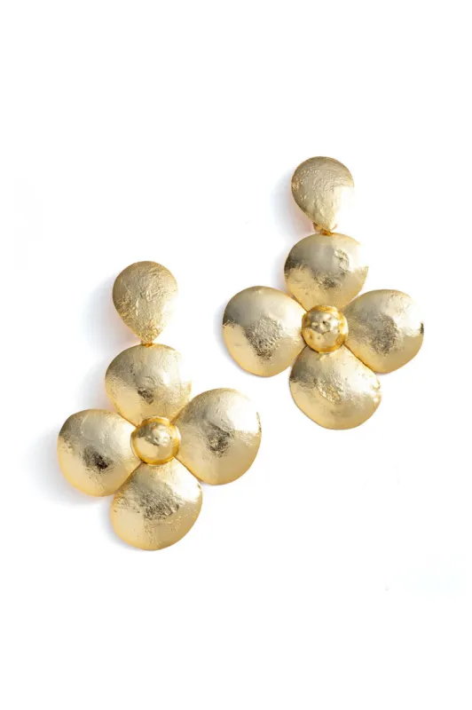 Gold Plated Brass Teardrop Floral Earrings sold by Natori