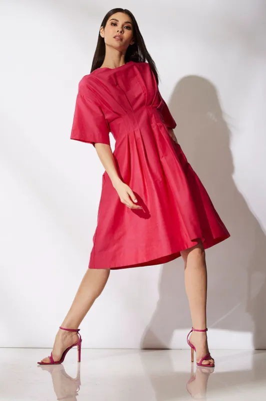Cotton Silk Slub Pleated Dress - azalea sold by Natori