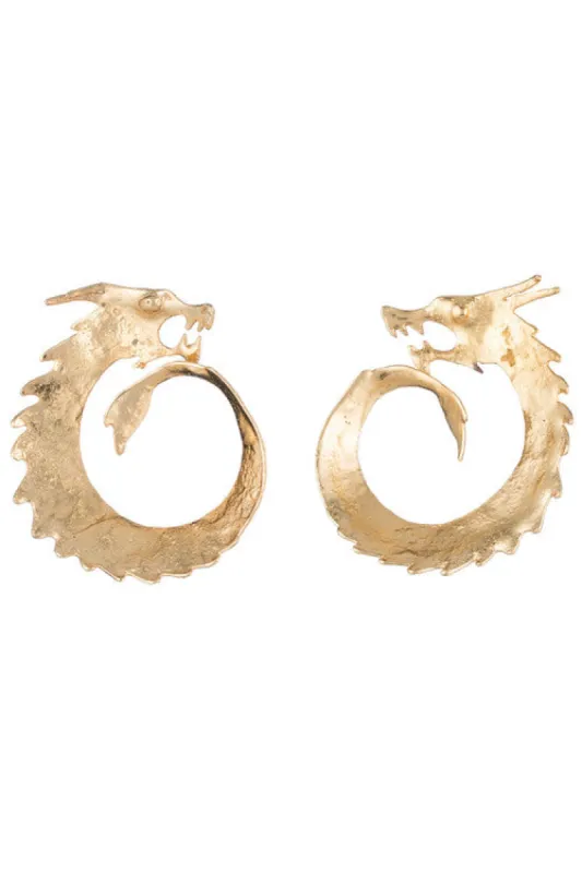 Hammered Brass Dragon Swirl Clip Earrings sold by Natori