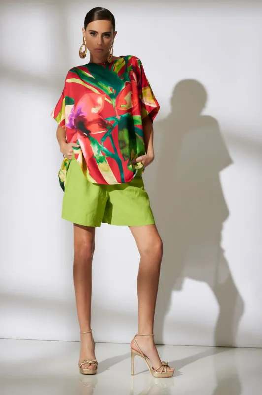 Mallorca Printed Cotton Silk Caftan Top - red multi sold by Natori