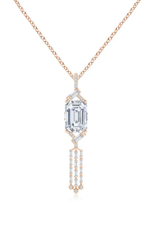 Orient Express Lab-Grown 14K Gold Emerald Cut & Baguette Diamond Tassel Drop Pendant Necklace made by Natori