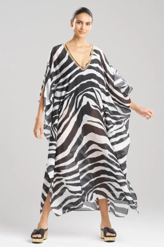 Zebra Cotton Silk Beaded Sheer Caftan sold by Natori