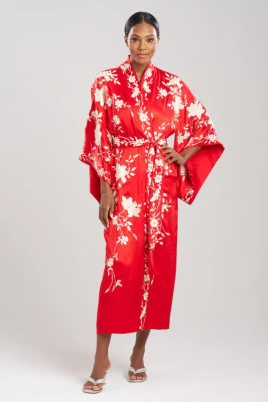 Key Essentials Embroidered Kimono Tassel Silk Robe sold by Natori