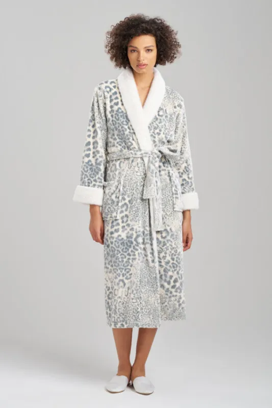 Cashmere Leopard Faux Fur Collar Robe sold by Natori
