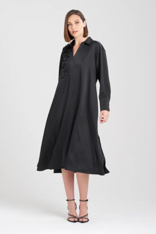 Luxe Charmeuse Embroidered Oversized Shirtdress sold by Natori
