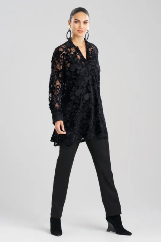 Chenille Oversized Half Placket Shirt - Black sold by Natori