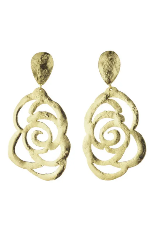 Gold Plated Floral Scroll Drop Earrings sold by Natori