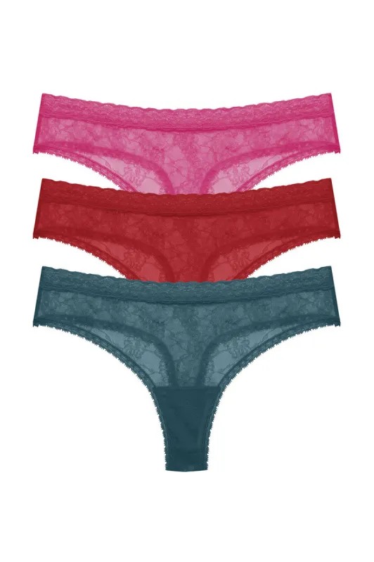 Bliss Allure One-Size Lace Thong 3-Pack sold by Natori
