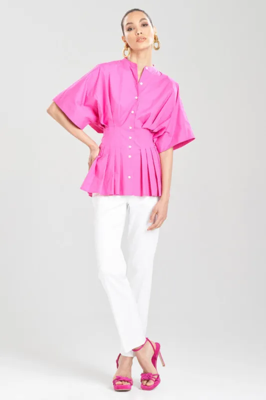 Cotton Poplin Pleated Mandarin Top sold by Natori