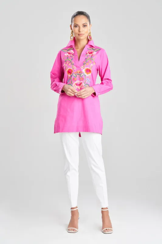 Cotton Poplin Embroidered Oversized Top sold by Natori