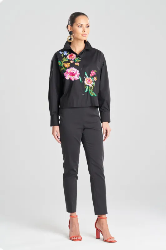 Cotton Poplin Embroidered Pleated Top sold by Natori