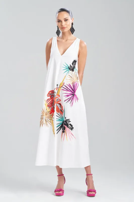Cotton Poplin Embroidered V-Neck Dress made by Natori
