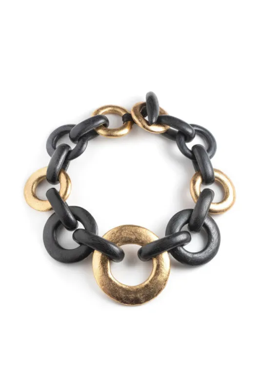 Acacia Wood and Gold Plated Circle Chain Necklace sold by Natori