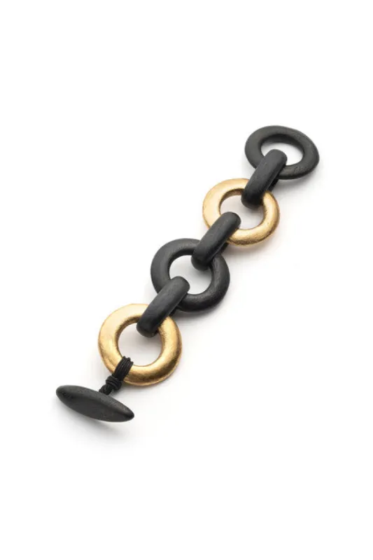 Acacia Wood and Gold Plated Circle Chain Link Bracelet sold by Natori