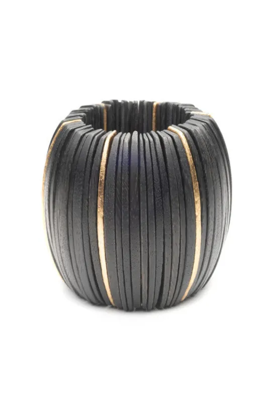 Acacia Wood and Gold Plated Sliced Bangle sold by Natori