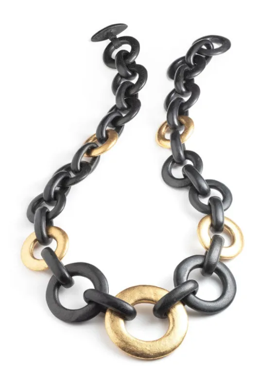 Acacia Wood and Gold Plated Circle Chain Link Necklace sold by Natori