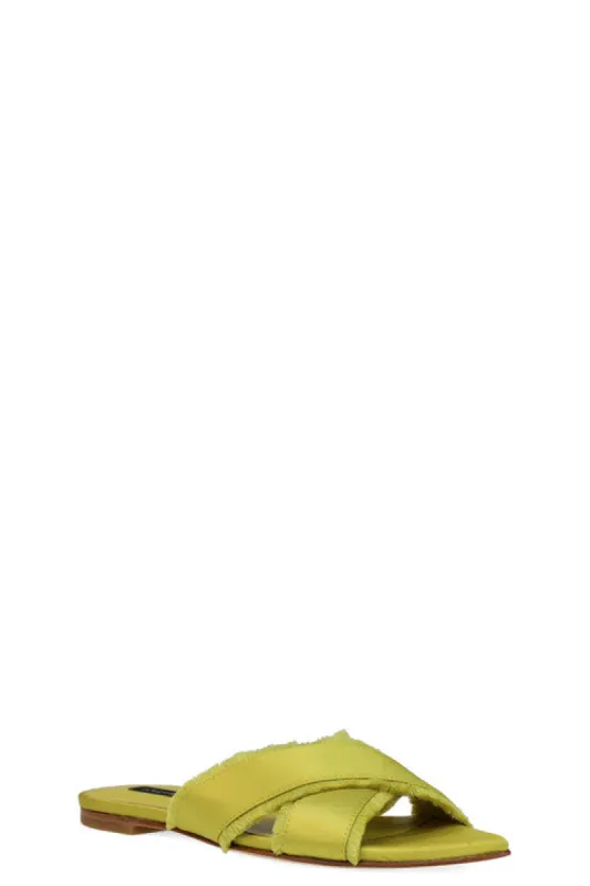 Wayu Satin Fringe Cross Slide Sandals sold by Natori