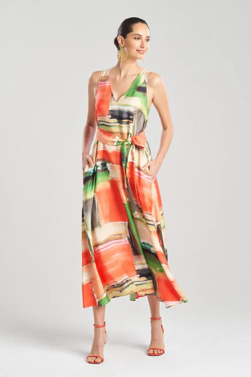 Hikaru Cotton Silk Trapeze V-Neck Belted Dress sold by Natori