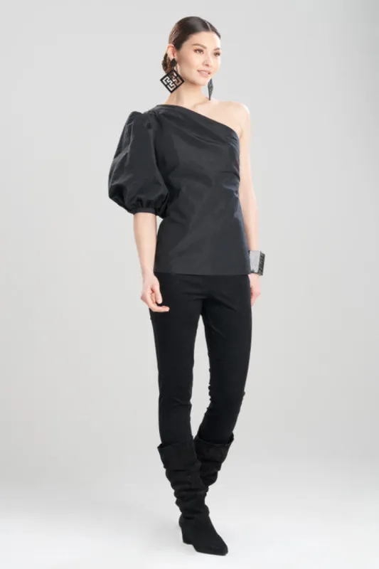 Taffeta One Shoulder Balloon Sleeve Top made by Natori