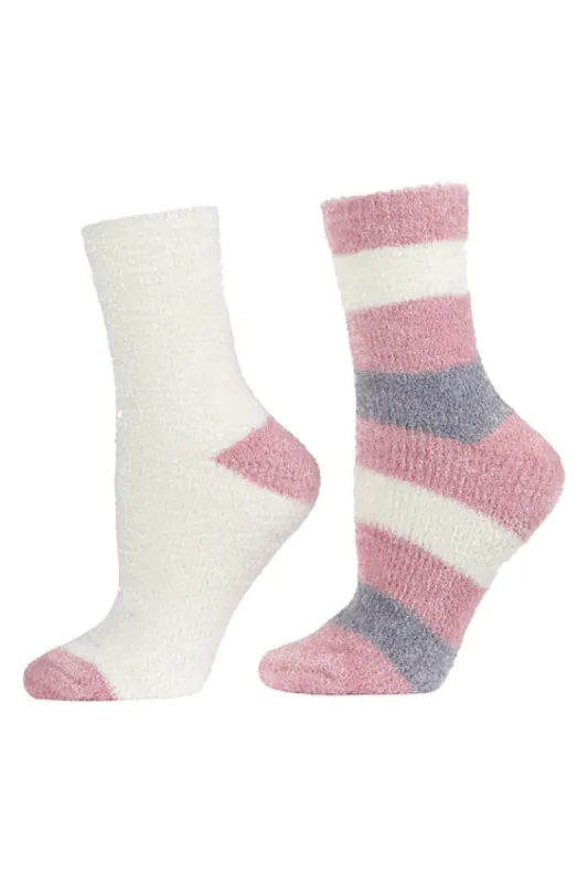 Chenille Striped/Solid Cozy Crew Socks - 2 Pair Pack sold by Natori